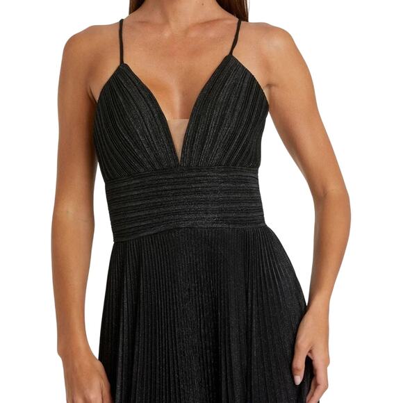 MAC DUGGAL 30725 Black Shimmer Pleated V-Neck Gown Size 20 New w/ Tag MSRP $398 - Picture 4 of 12